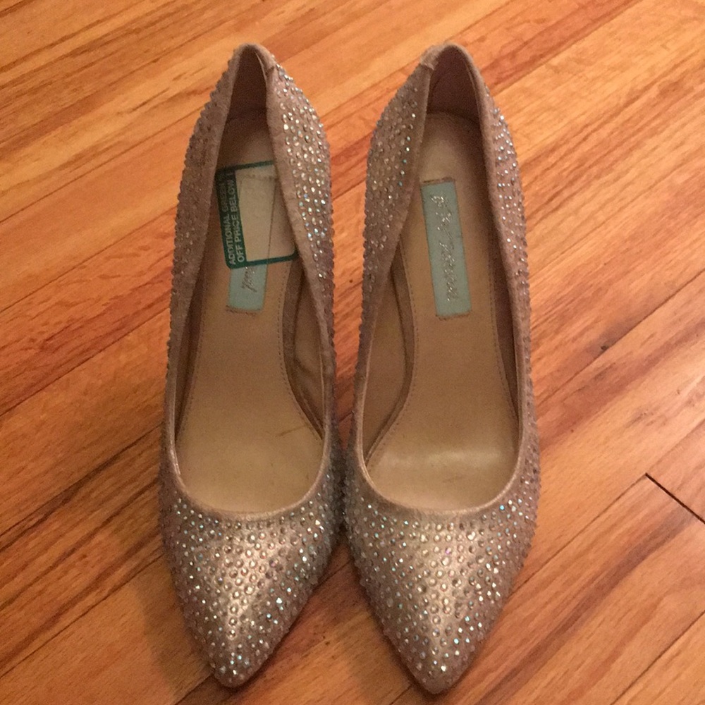 Gold with iridescent rhinestones worn 3 times